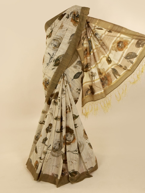 

Pothys Cream-Coloured Floral Printed Pure Silk Saree