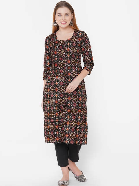 

TANKHI Black Geometric Printed Straight Kurta