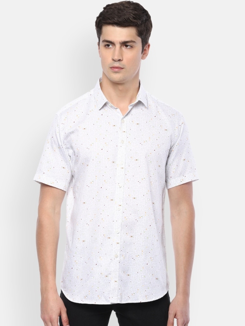 

V Dot Men White Slim Fit Printed Cotton Casual Shirt