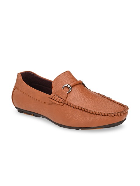 

ALBERTO MORENO Men Tan Brown Textured Horsebit Loafers