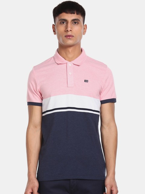 

Arrow Sport Men Pink Colourblocked Polo Collar Pure Cotton T-shirt