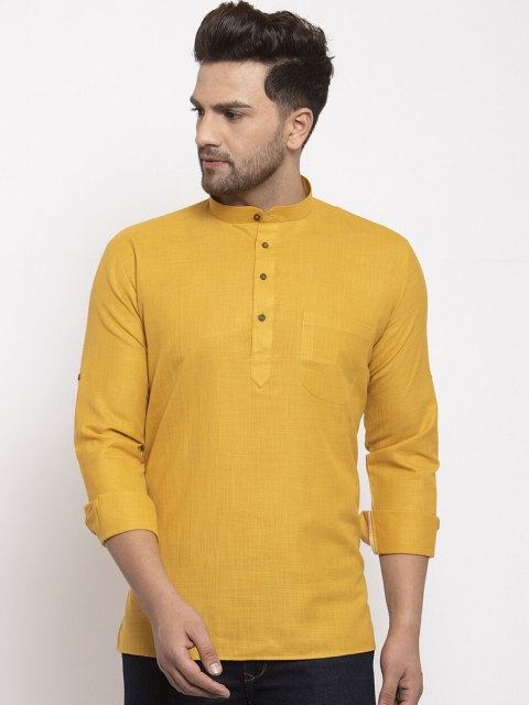 

GRACIT Mustard Yellow Mandarin Collar Short Kurta