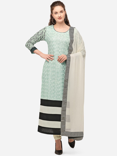 

NAKKASHI Sea Green & Black Poly Georgette Semi-Stitched Dress Material