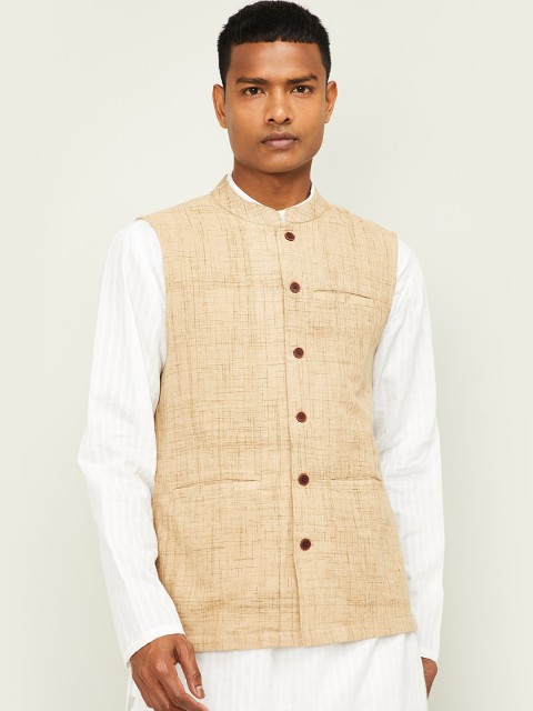 

Melange by Lifestyle Men Beige Woven Design Nehru jacket
