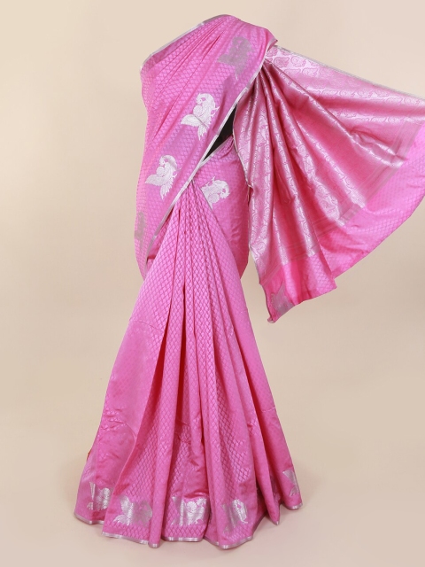 

Pothys Pink & Silver-Toned Art Silk Woven Design Saree