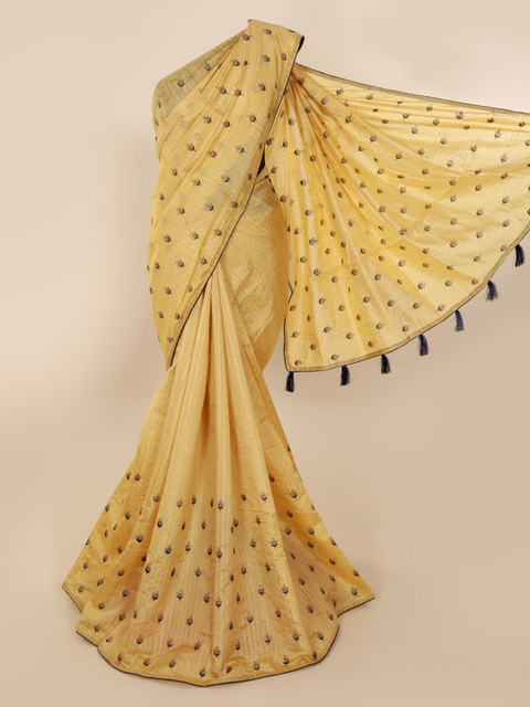

Pothys Cream-Coloured Embroidered Cotton Blend Saree