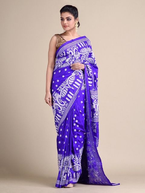 

Mitera Blue & Silver-Toned Pure Silk Handloom Woven Design Saree