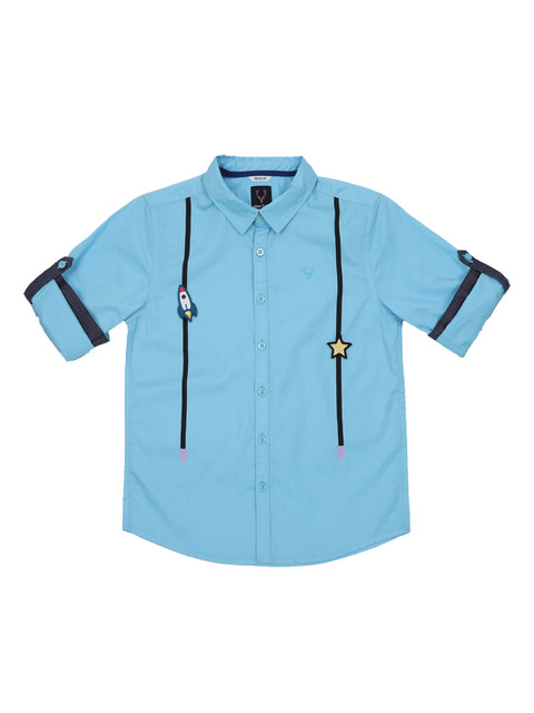 

Allen Solly Junior Boys Turquoise Blue & Black Regular Fit Printed Cotton Casual Shirt