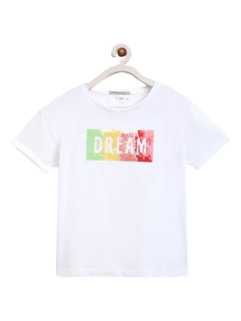 

Pepe Jeans Girls White Self Design Sequinned Round Neck T-shirt
