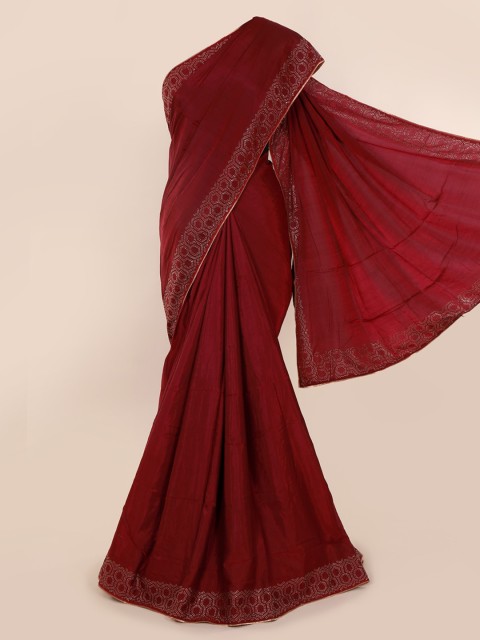 

Pothys Maroon & Gold-Toned Art Silk Embellished Saree