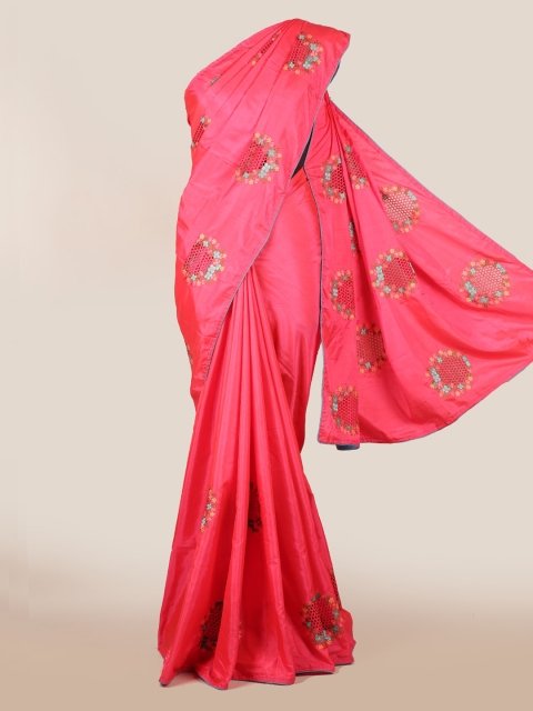 

Pothys Pink & Turquoise Blue Art Silk Floral Embroidered Saree
