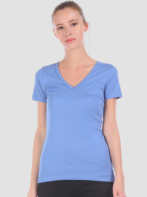 

GAP Women Blue Modern V-Neck Supima Cotton Modal Jersey T-Shirt