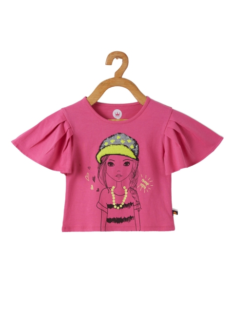 

VITAMINS Pink & Black Printed Flared Sleeves Top