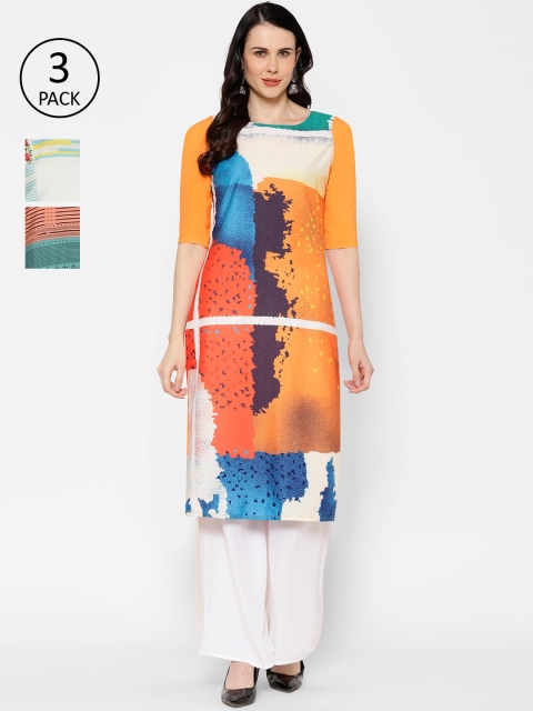 

7Threads Multicoloured Geometric Printed Extended Sleeves Crepe Kurta, Multi