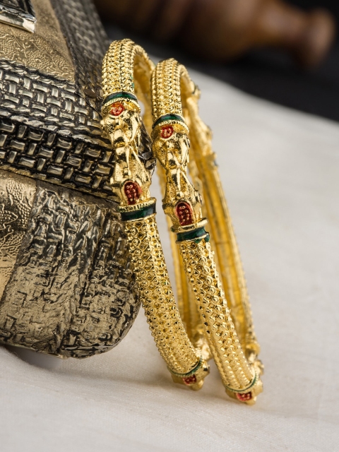 

Alankruthi Set Of 2 Gold-Plated & Green Stone Beaded Handcrafted Bangles
