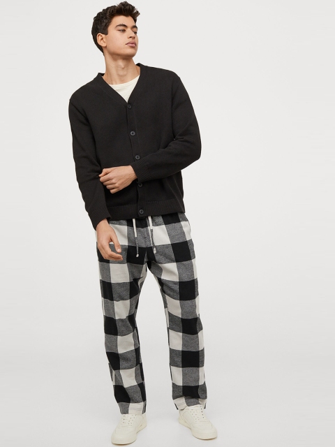 H&M Men Black & White Cotton Pyjama Bottoms