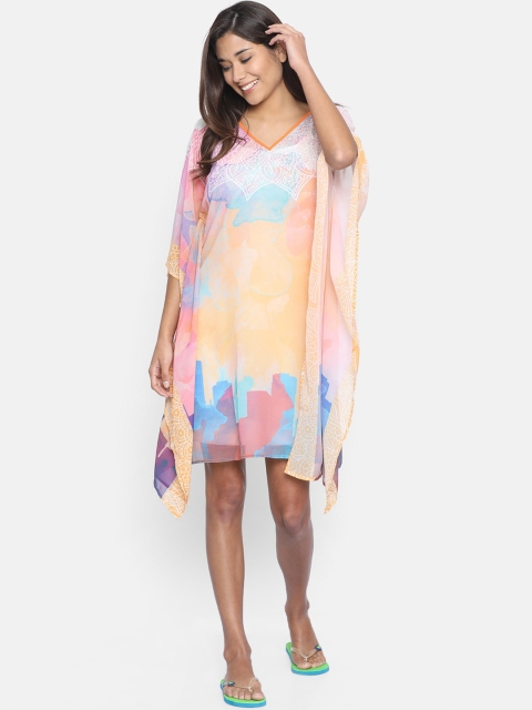 

The Kaftan Company Women Orange & Pink Printed Kaftan Cover-Up Dress