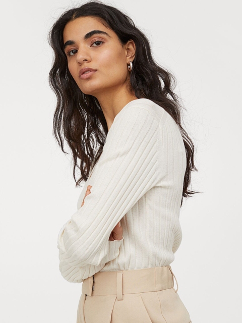 

H&M Women White Ribbed Top