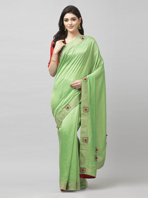 

Satrani Green Solid Poly Silk Saree