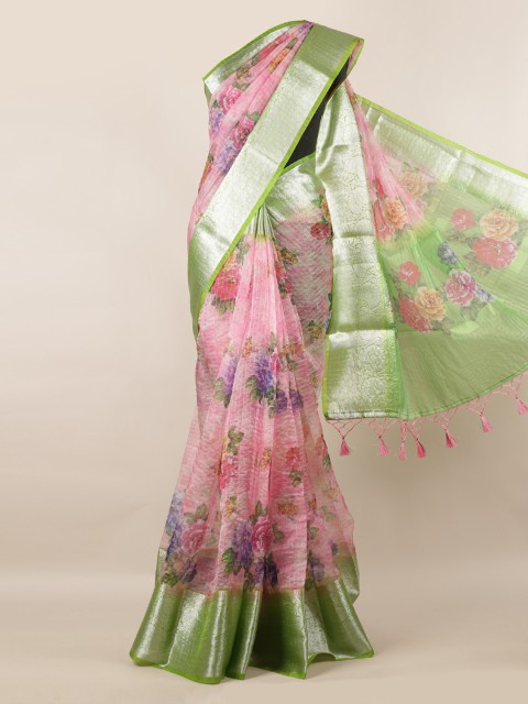 

Pothys Pink & Green Tissue Floral Printed Saree