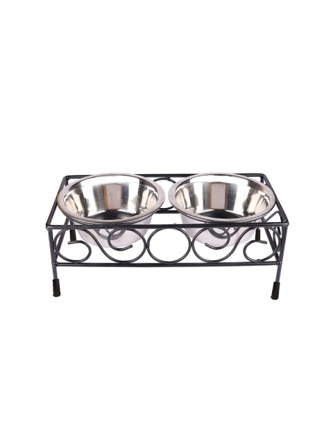 

PETS EMPIRE Silver-Toned Dog Double Diner Elevated Bowl Set