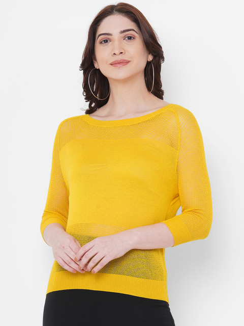 

bebe Women Yellow Solid Top