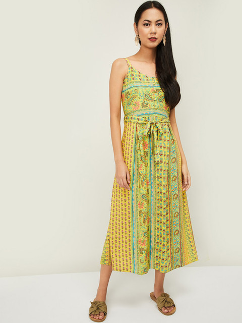 

Colour Me by Melange Women Mustard Printed A-Line Dress