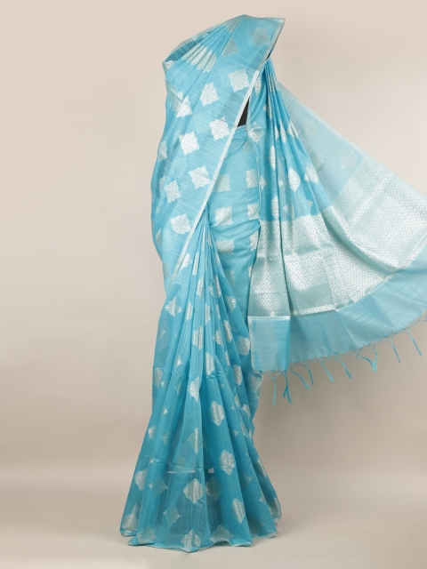 

Pothys Blue & Silver-Coloured Cotton Blend Woven Design Saree