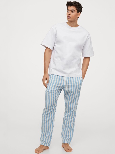 

H&M Men Blue & White Cotton Pyjama Bottoms
