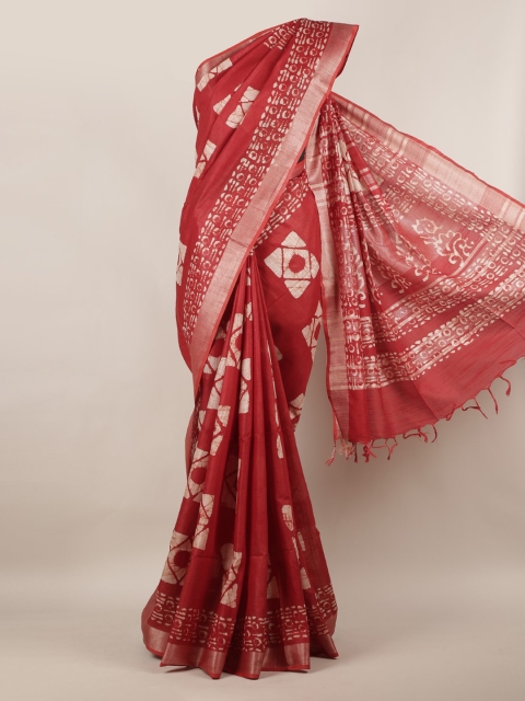 

Pothys Red & Off-White Linen Printed Saree