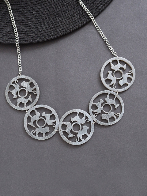 

Golden Peacock Grey Alloy Oxidised Necklace