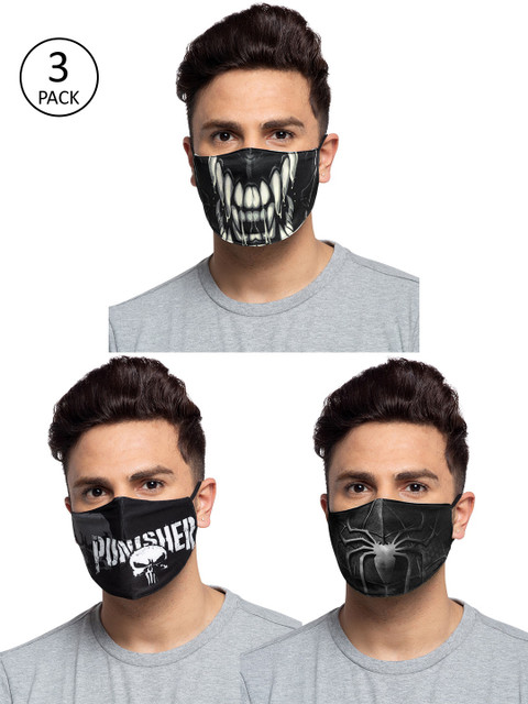 

TREEMODA Men Pack Of 3 Printed 3-Ply Reusable Cloth Masks, Black
