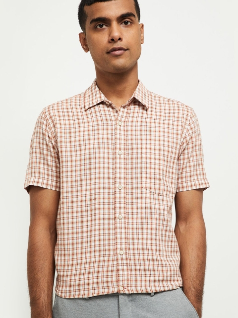 max Men Beige Regular Fit Checked Casual Shirt