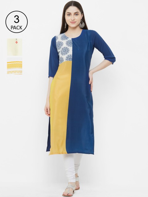 

7Threads Pack Of 3 Multicoloured Colourblocked Crepe Kurta, Multi