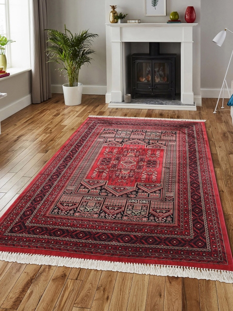 OBSESSIONS Red & Black Ethnic Motifs Printed Anti-Skis Carpets
