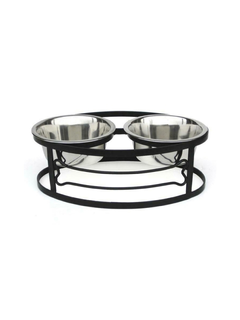 

PETS EMPIRE Silver-Toned & Black Solid Elevated Stainless Steel Food Pet Bowl