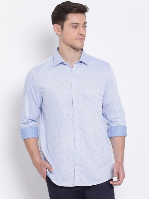 

Turtle Men Blue Slim Fit Self Design Giza Cotton Casual Shirt