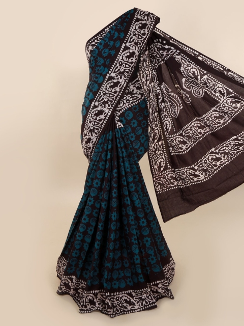 

Pothys Black & Blue Pure Cotton Printed Saree
