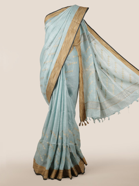 

Pothys Blue & Brown Linen Blend Colourblocked Saree