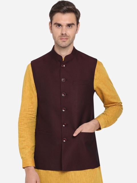 

MODI JACKET Men Maroon Woven Design Nehru Jacket