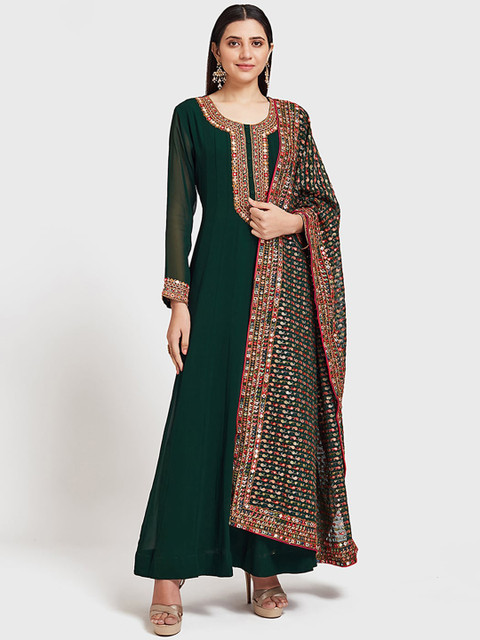 

Neerus Women Green Yoke Design Maxi Dress & Dupatta