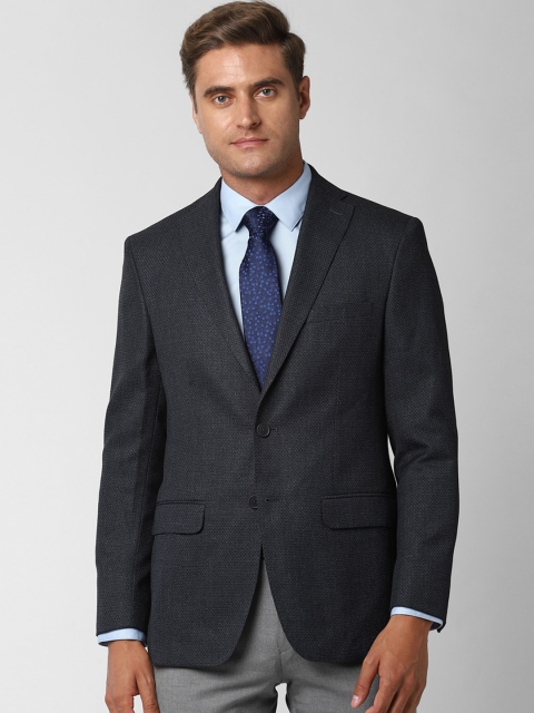 

Peter England Elite Men Black Self-Design Slim-Fit Single-Breasted Formal Blazer