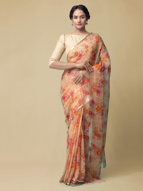 

Unnati Silks Orange & Pink Pure Chiffon Printed Patola Saree