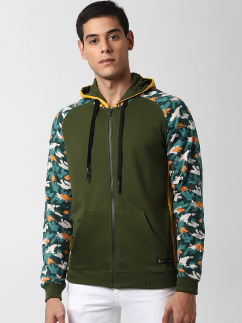 

Peter England Men Olive Green Solid Hooded Sweatshirt