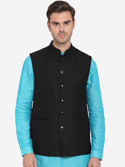 

MODI JACKET Men Black Woven Design Nehru Jacket