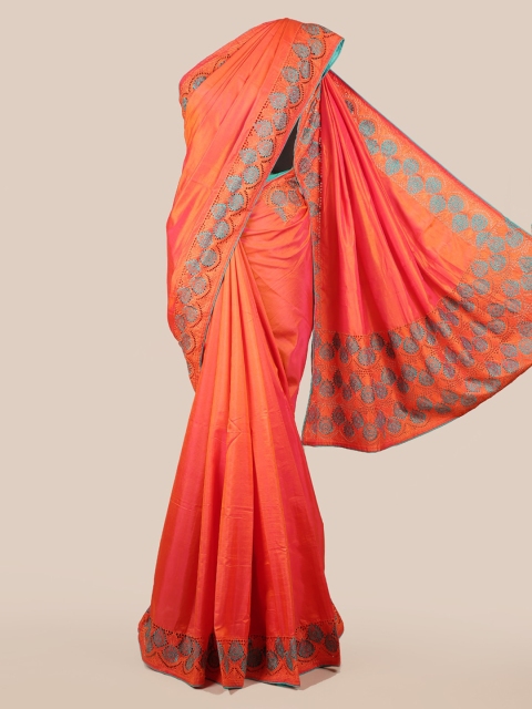 

Pothys Orange Solid Art Silk Saree
