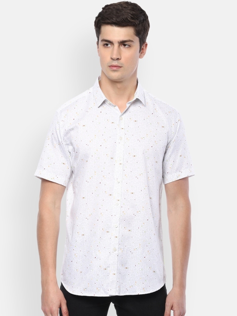 

V Dot Men White Slim Fit Printed Casual Shirt