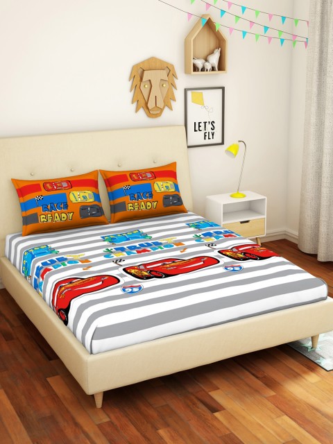 

CORE Designed by SPACES Disney Car Orange 144 TC Pure Cotton Double Bedsheet, Grey