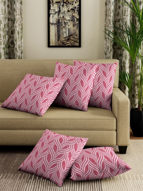 

NEUDIS Red & White Set of 5 Geometric Square Cushion Covers