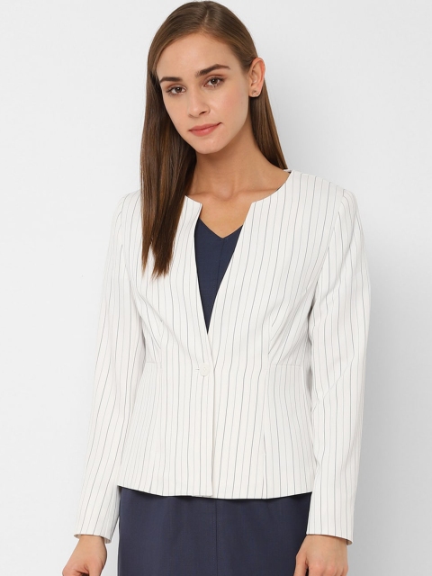 

Allen Solly Woman Women White & Grey Striped Single-Breasted Blazer